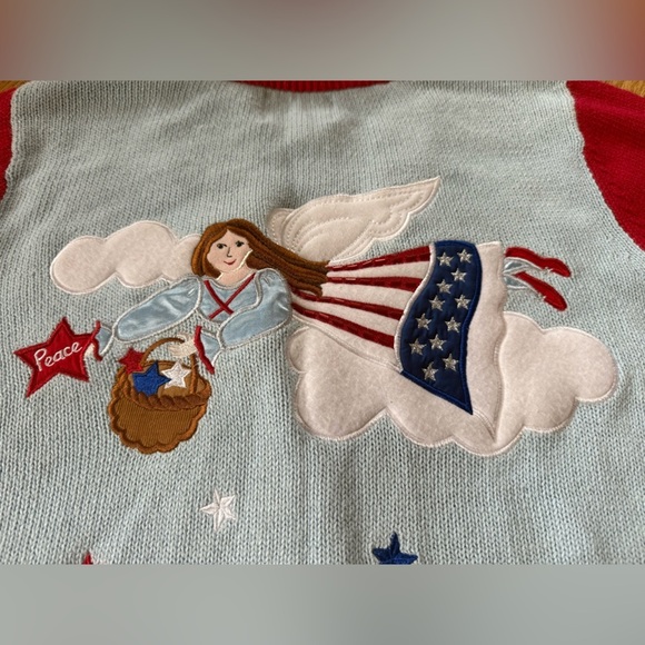 Quacker Factory Christmas Cardigan Sweater Americana Patriotic Angel Flag Size M - Picture 9 of 14
